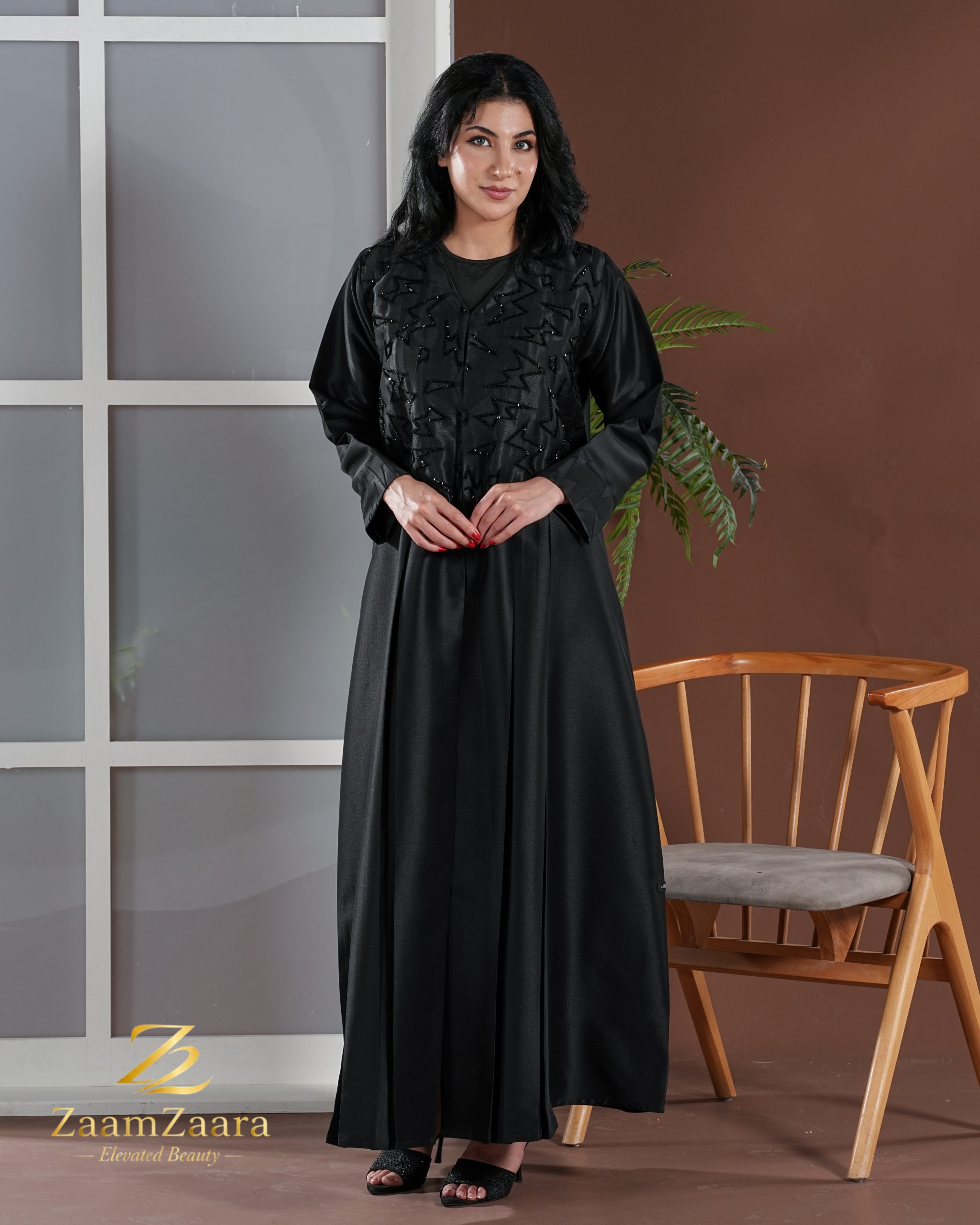 Black Abaya with Bead Detailing