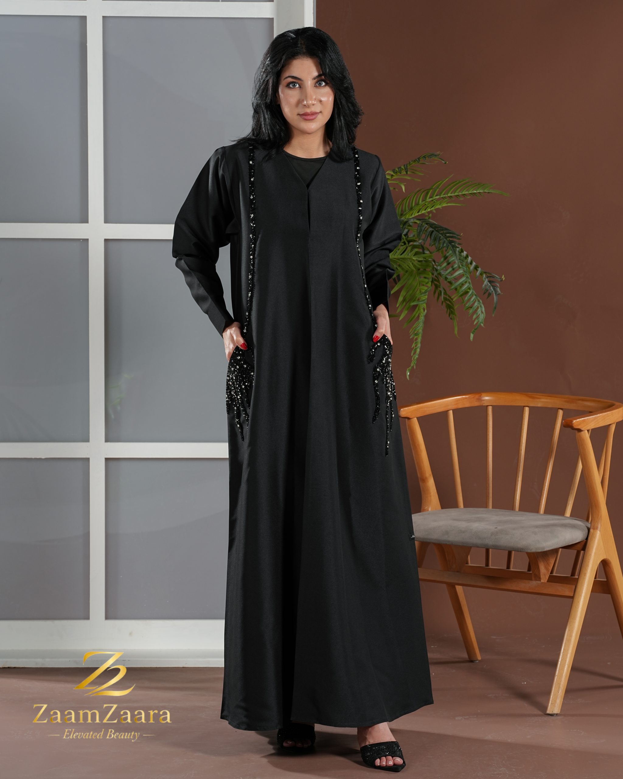 Black Stone Work Designer Abaya