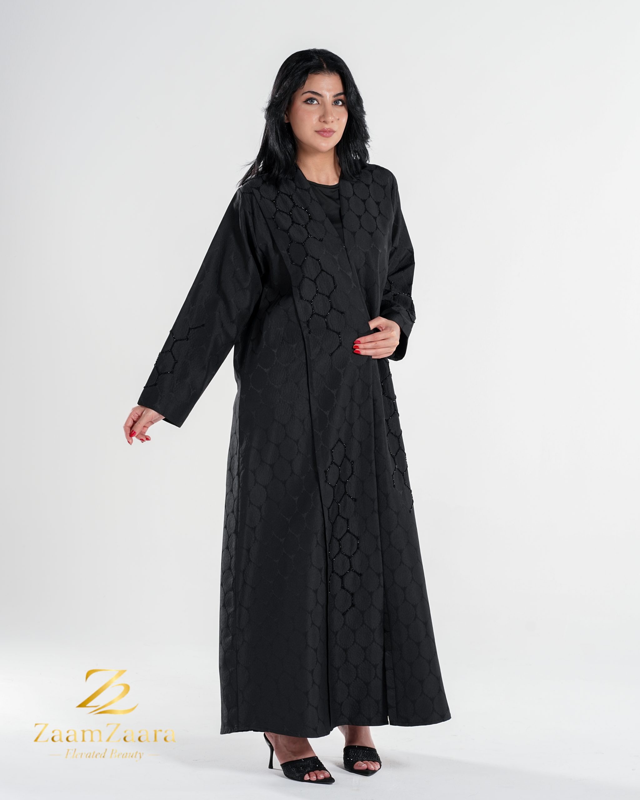 Black Honeycomb Style Jacquard Abaya