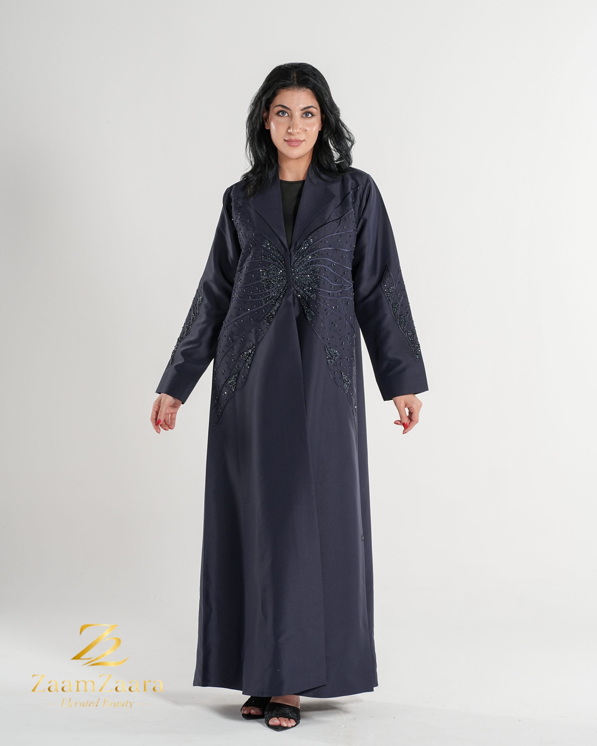 Navy Butterfly Embroidered Abaya